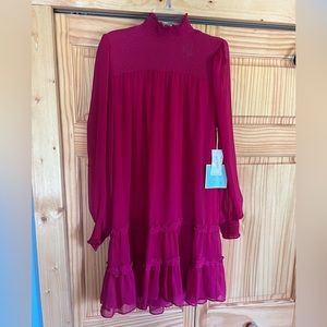 New w/ tags Cece Long Balloon Sleeve Smocked Mock Neck Ruffle Tiered Swing Dress